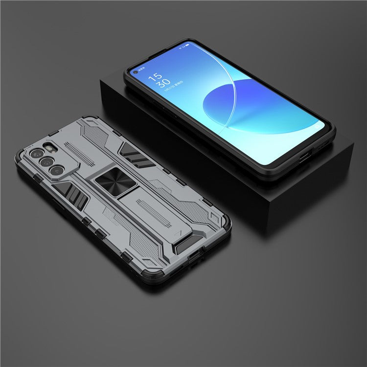 Sturdy Kickstand Hybrid Hard PC + Soft TPU Shockproof Full Body Protective Case for Oppo Reno6 5G - Grey
