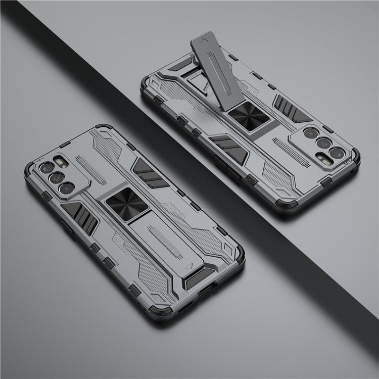 Sturdy Kickstand Hybrid Hard PC + Soft TPU Shockproof Full Body Protective Case for Oppo Reno6 5G - Grey