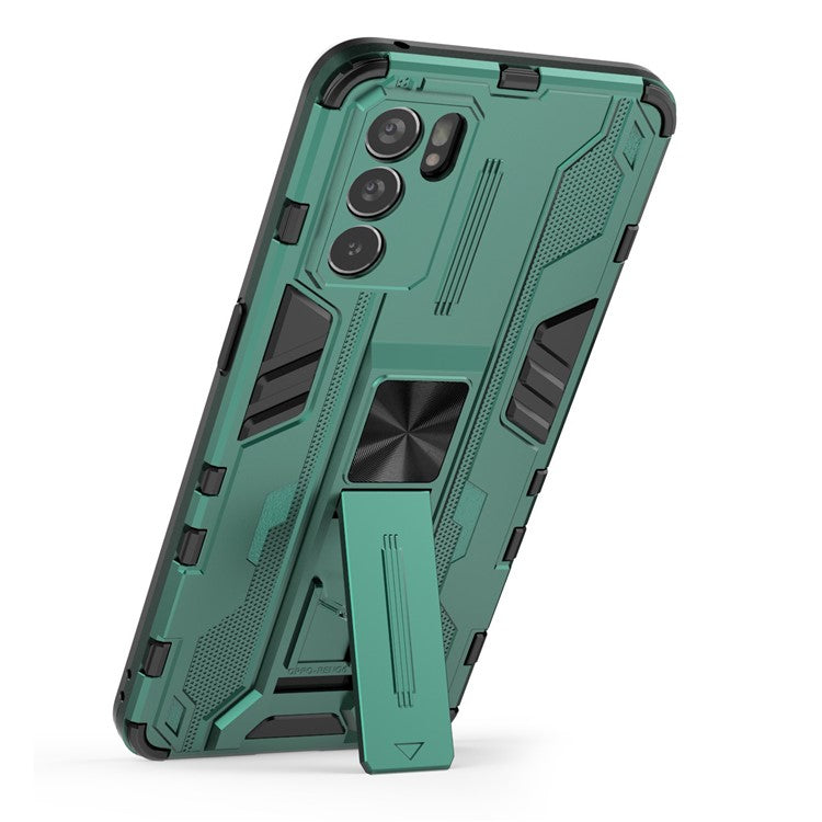 Sturdy Kickstand Hybrid Hard PC + Soft TPU Shockproof Full Body Protective Case for Oppo Reno6 5G - Green