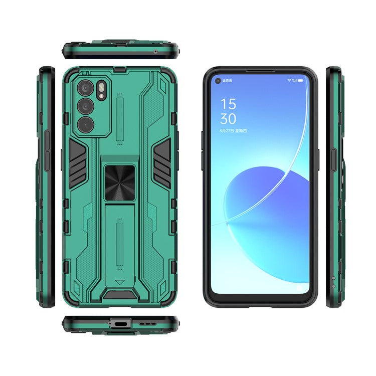 Sturdy Kickstand Hybrid Hard PC + Soft TPU Shockproof Full Body Protective Case for Oppo Reno6 5G - Green