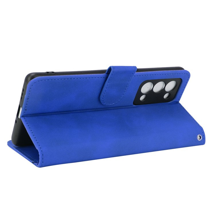Skin-touch Feeling PU Leather Protective Phone Cover Supporting Stand Cover Wallet for Oppo Reno6 Pro+ 5G/Pro 5G (Snapdragon) - Blue