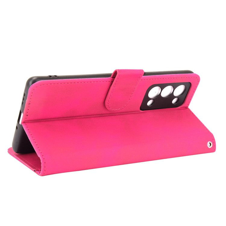 Skin-touch Feeling PU Leather Protective Phone Cover Supporting Stand Cover Wallet for Oppo Reno6 Pro+ 5G/Pro 5G (Snapdragon) - Rose