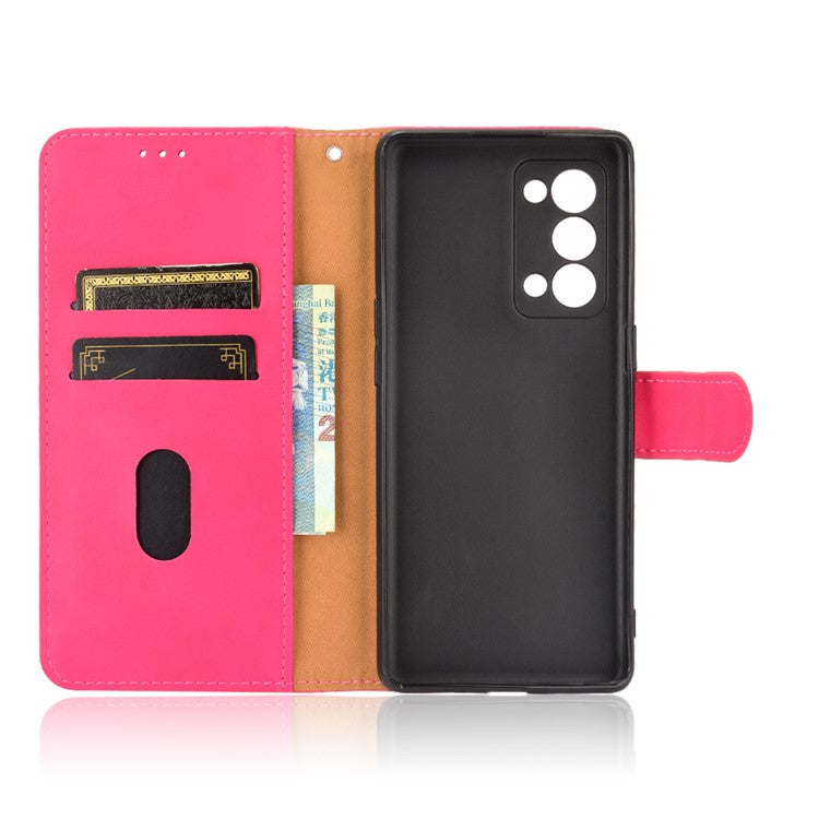 Skin-touch Feeling PU Leather Protective Phone Cover Supporting Stand Cover Wallet for Oppo Reno6 Pro+ 5G/Pro 5G (Snapdragon) - Rose
