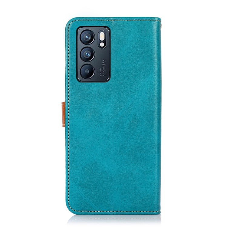 KHAZNEH Stand Wallet Protective Case Cell Phone Leather Cover with Golden Magnetic Clasp for Oppo Reno6 5G - Blue