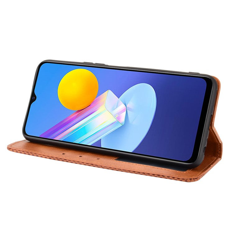 Magnetic Auto-absorbed Vintage Style Phone Wallet Stand Design Leather Case for vivo Y72 5G/iQOO Z3 - Brown