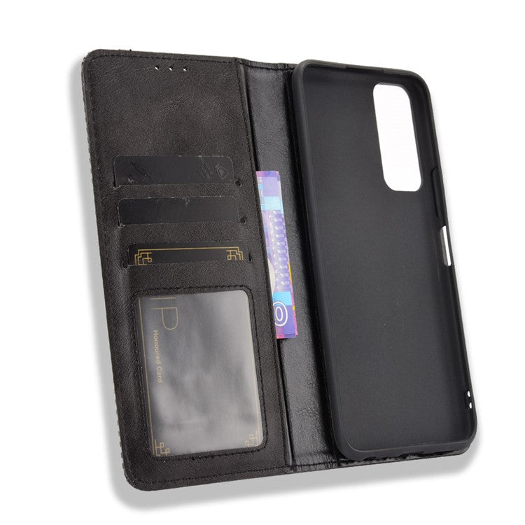 Magnetic Auto-absorbed Vintage Style Phone Wallet Stand Design Leather Case for vivo Y72 5G/iQOO Z3 - Black