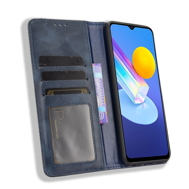 Magnetic Auto-absorbed Vintage Style Phone Wallet Stand Design Leather Case for vivo Y72 5G/iQOO Z3 - Blue