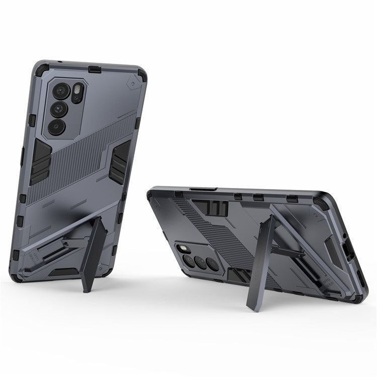 Kickstand Design Heavy Duty Tough Protection PC + TPU Case for Oppo Reno6 Pro 5G (MediaTek) - Dark Blue