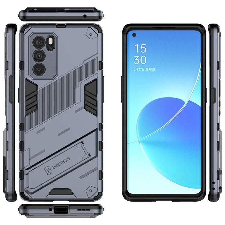Kickstand Design Heavy Duty Tough Protection PC + TPU Case for Oppo Reno6 Pro 5G (MediaTek) - Dark Blue