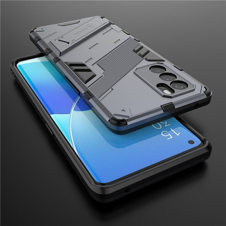 Kickstand Design Heavy Duty Tough Protection PC + TPU Case for Oppo Reno6 Pro 5G (MediaTek) - Dark Blue