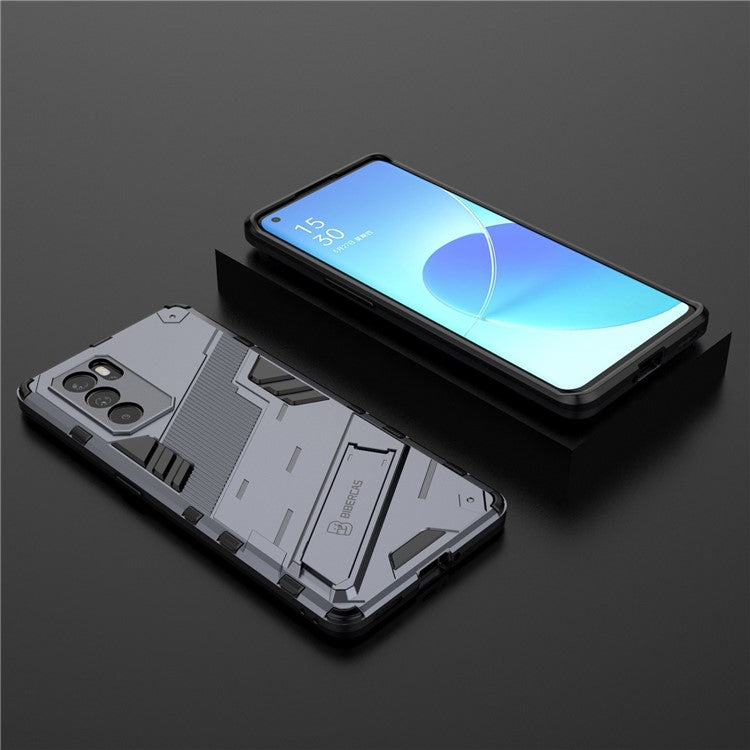 Kickstand Design Heavy Duty Tough Protection PC + TPU Case for Oppo Reno6 Pro 5G (MediaTek) - Dark Blue