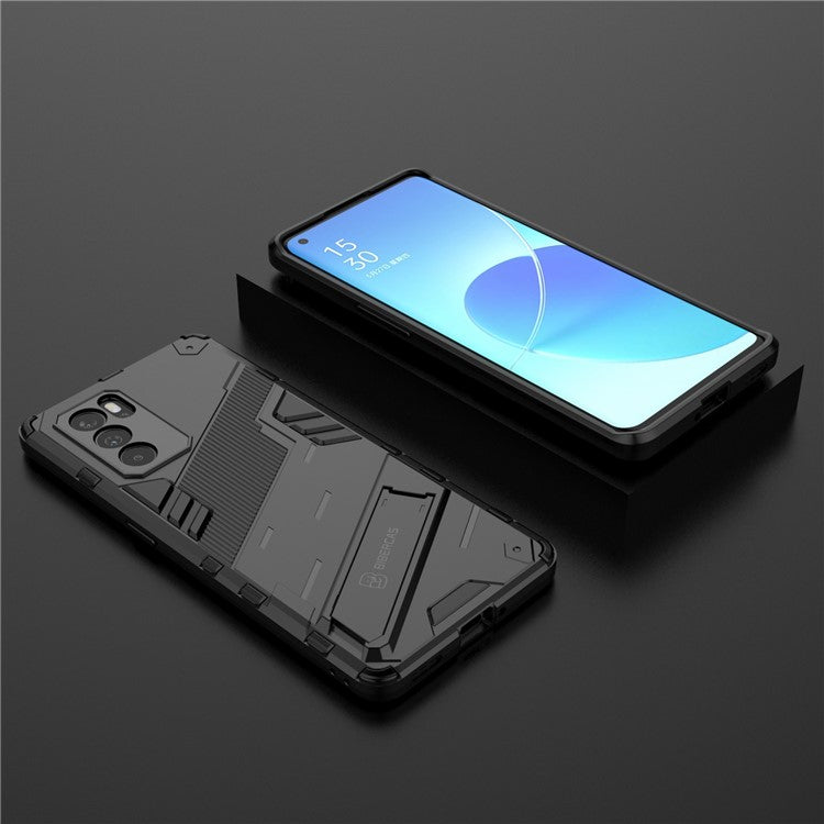 Kickstand Design Heavy Duty Tough Protection PC + TPU Case for Oppo Reno6 Pro 5G (MediaTek) - Black