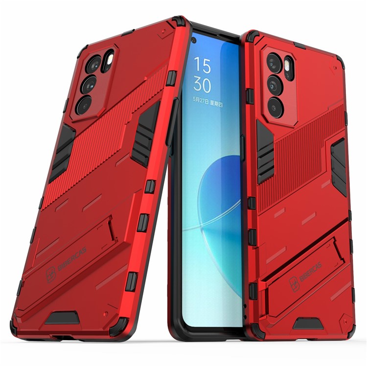 Kickstand Design Heavy Duty Tough Protection PC + TPU Case for Oppo Reno6 Pro 5G (MediaTek) - Red
