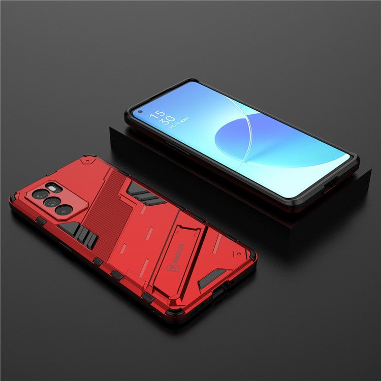 Kickstand Design Heavy Duty Tough Protection PC + TPU Case for Oppo Reno6 Pro 5G (MediaTek) - Red