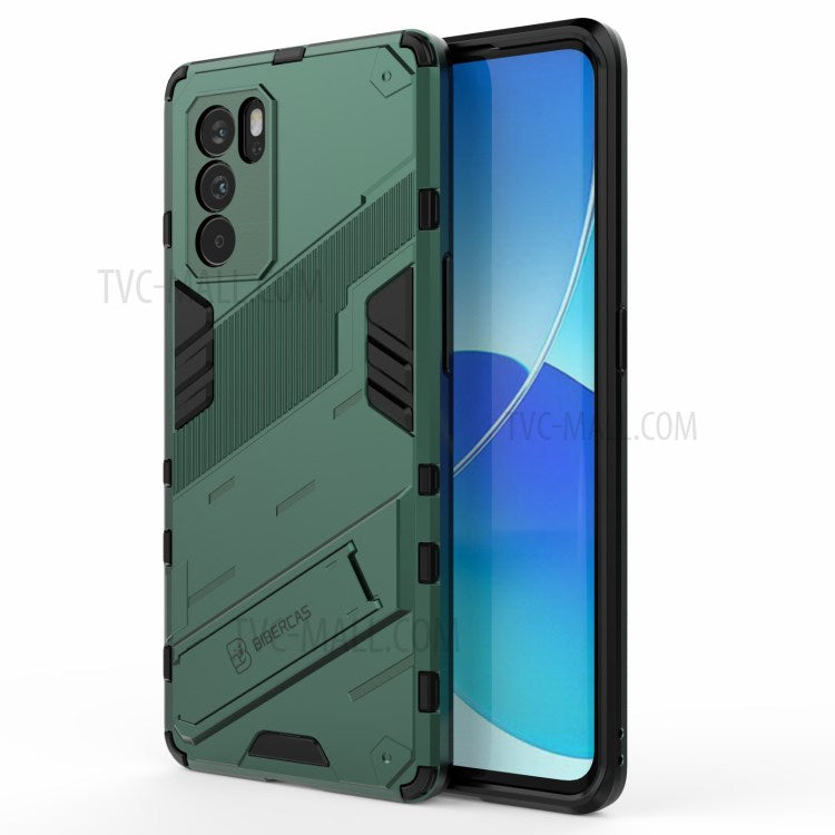 Kickstand Design Heavy Duty Tough Protection PC + TPU Case for Oppo Reno6 Pro 5G (MediaTek) - Green