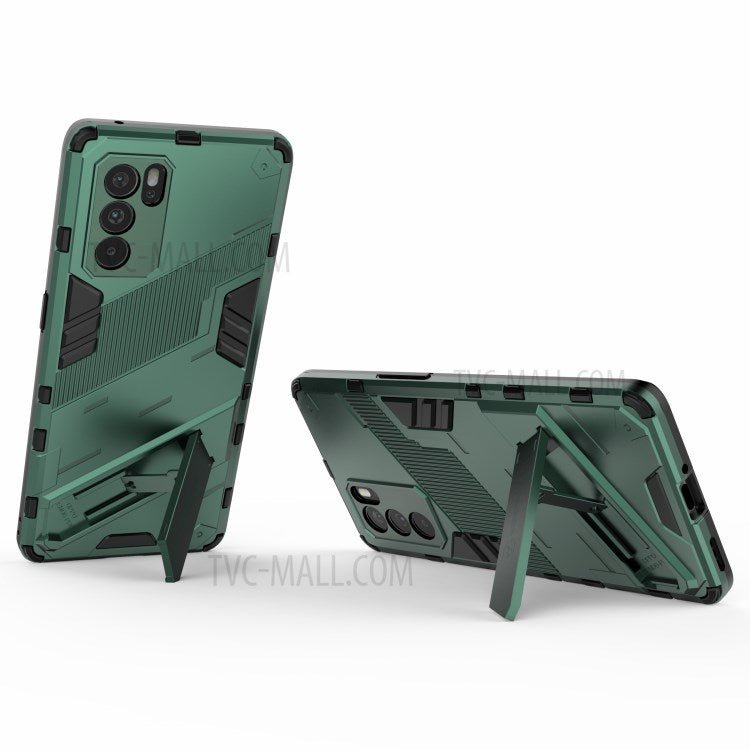 Kickstand Design Heavy Duty Tough Protection PC + TPU Case for Oppo Reno6 Pro 5G (MediaTek) - Green