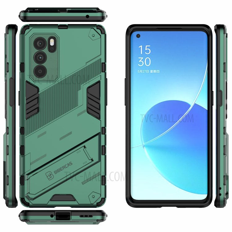 Kickstand Design Heavy Duty Tough Protection PC + TPU Case for Oppo Reno6 Pro 5G (MediaTek) - Green