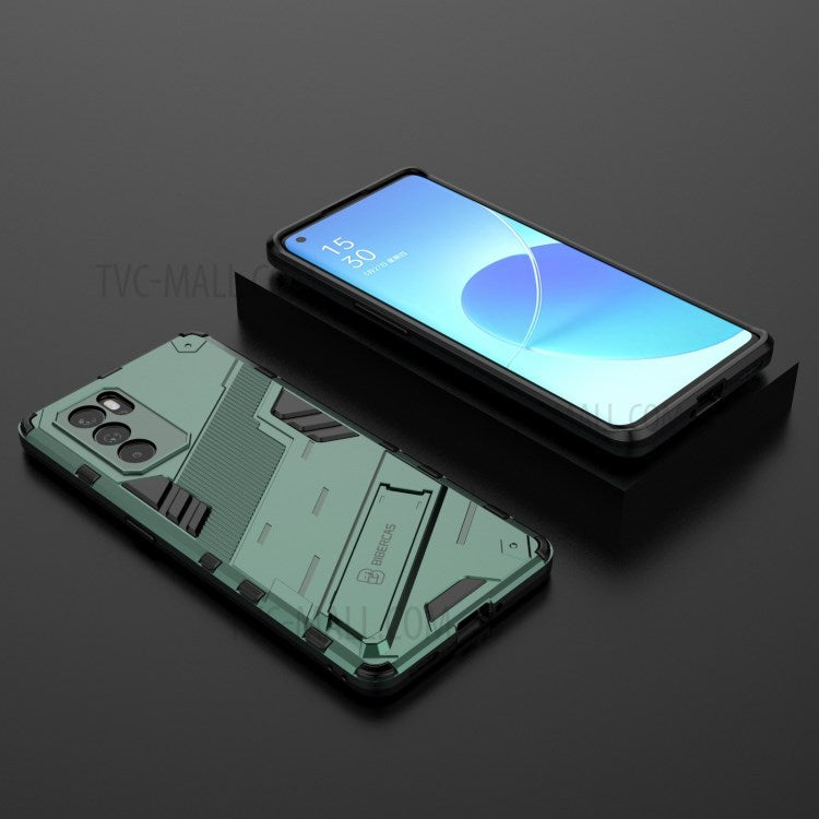 Kickstand Design Heavy Duty Tough Protection PC + TPU Case for Oppo Reno6 Pro 5G (MediaTek) - Green