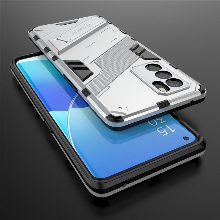 Kickstand Design Heavy Duty Tough Protection PC + TPU Case for Oppo Reno6 Pro 5G (MediaTek) - White