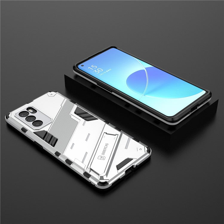 Kickstand Design Heavy Duty Tough Protection PC + TPU Case for Oppo Reno6 Pro 5G (MediaTek) - White