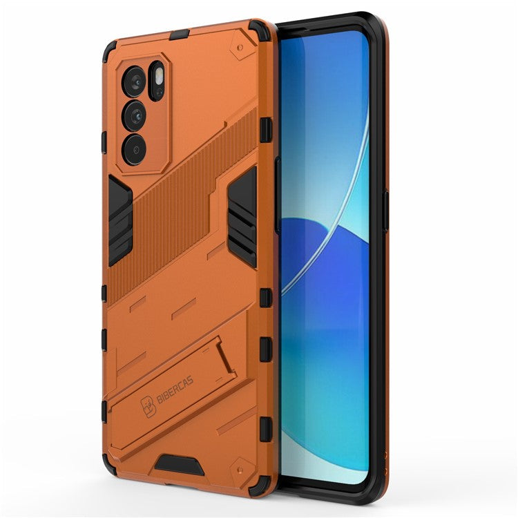 Kickstand Design Heavy Duty Tough Protection PC + TPU Case for Oppo Reno6 Pro 5G (MediaTek) - Orange