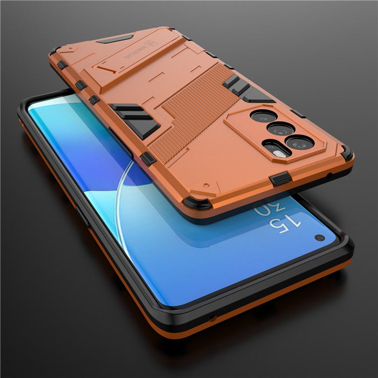Kickstand Design Heavy Duty Tough Protection PC + TPU Case for Oppo Reno6 Pro 5G (MediaTek) - Orange