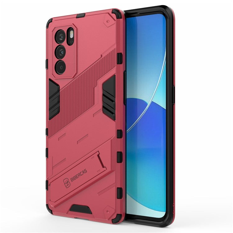 Kickstand Design Heavy Duty Tough Protection PC + TPU Case for Oppo Reno6 Pro 5G (MediaTek) - Rose
