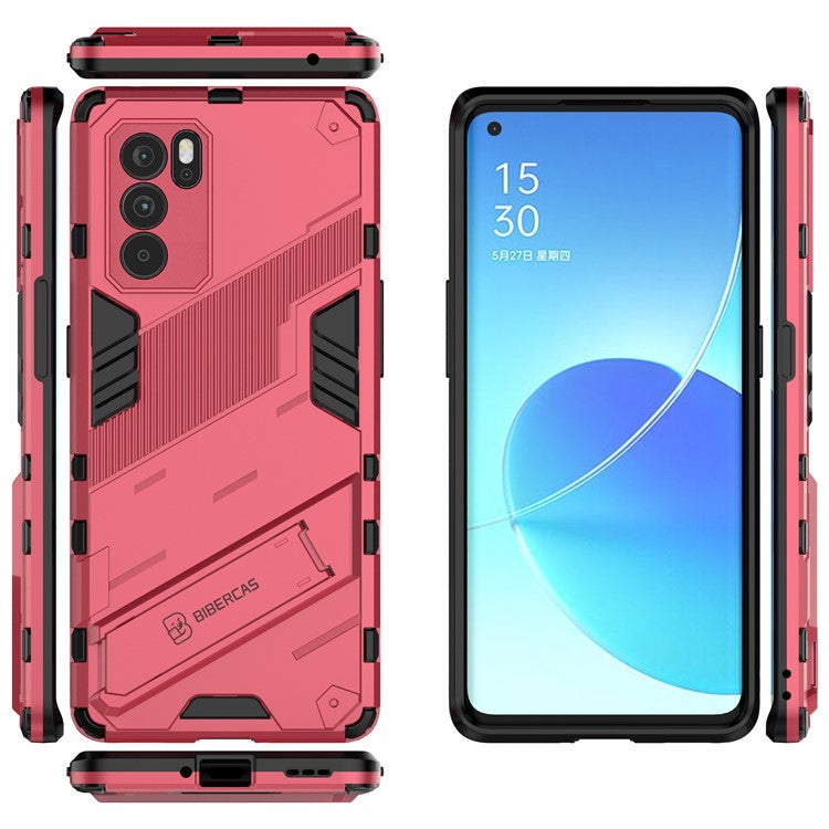 Kickstand Design Heavy Duty Tough Protection PC + TPU Case for Oppo Reno6 Pro 5G (MediaTek) - Rose