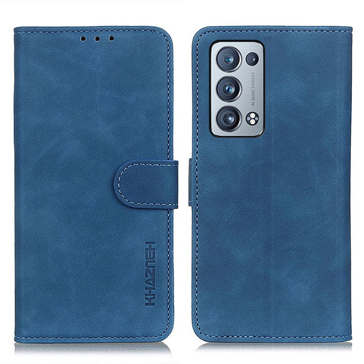 KHAZNEH Wallet Stand Design Vintage Style Protective Leather Cover for Oppo Reno6 Pro+ 5G/Pro 5G (Snapdragon) - Blue