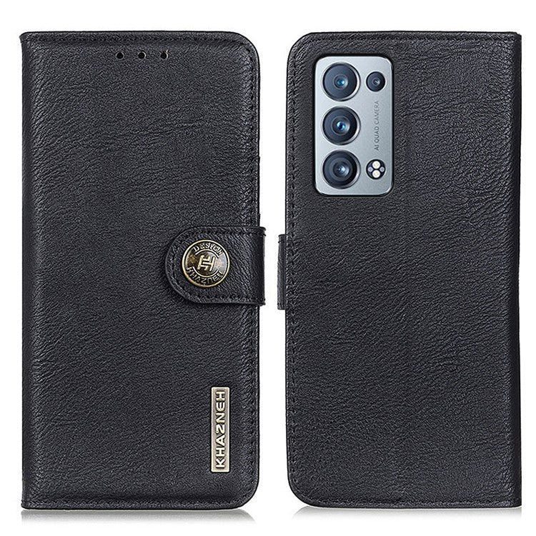 KHAZNEH Leather Wallet Stand Design Phone Cover Shell for Oppo Reno6 Pro+ 5G/Pro 5G (Snapdragon) - Black
