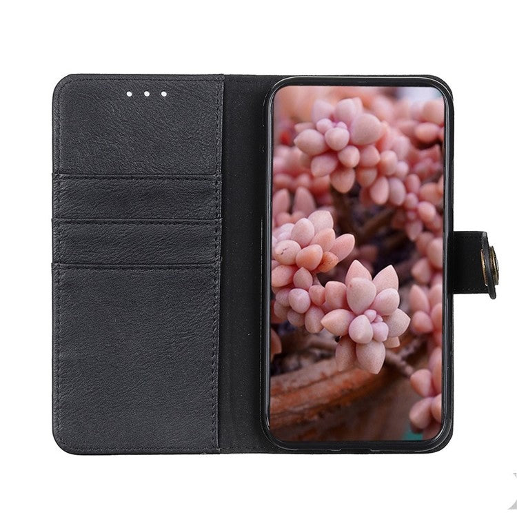 KHAZNEH Leather Wallet Stand Design Phone Cover Shell for Oppo Reno6 Pro+ 5G/Pro 5G (Snapdragon) - Black