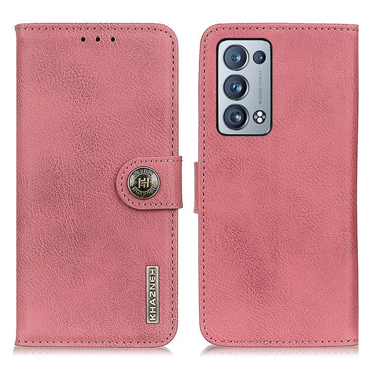 KHAZNEH Leather Wallet Stand Design Phone Cover Shell for Oppo Reno6 Pro+ 5G/Pro 5G (Snapdragon) - Pink