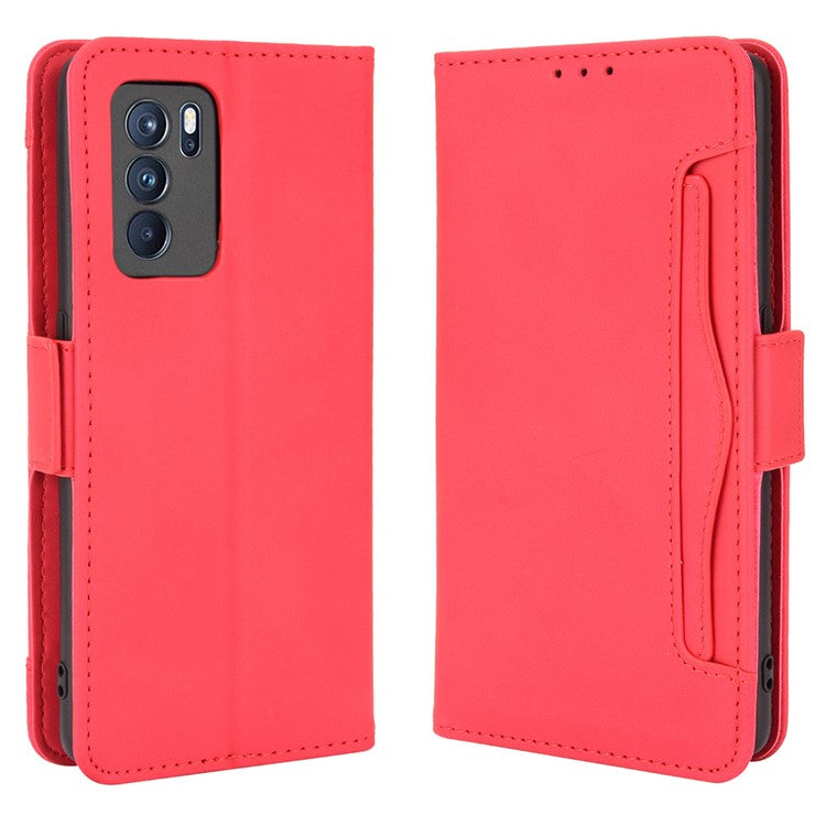 Leather Stand Wallet Phone Case Cover with Multiple Card Slots for Oppo Reno6 Pro 5G (MediaTek) - Red