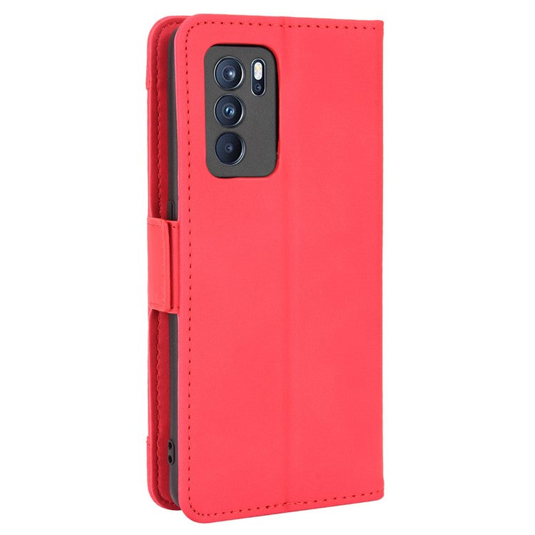 Leather Stand Wallet Phone Case Cover with Multiple Card Slots for Oppo Reno6 Pro 5G (MediaTek) - Red