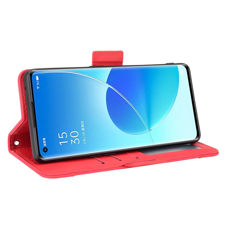 Leather Stand Wallet Phone Case Cover with Multiple Card Slots for Oppo Reno6 Pro 5G (MediaTek) - Red