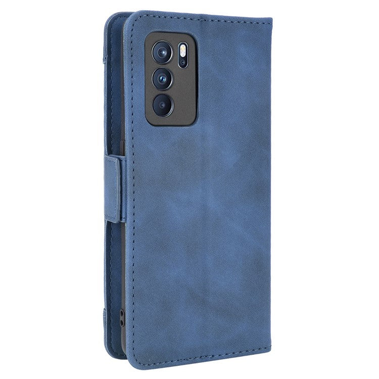 Leather Stand Wallet Phone Case Cover with Multiple Card Slots for Oppo Reno6 Pro 5G (MediaTek) - Blue