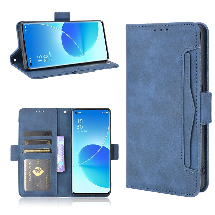 Leather Stand Wallet Phone Case Cover with Multiple Card Slots for Oppo Reno6 Pro 5G (MediaTek) - Blue