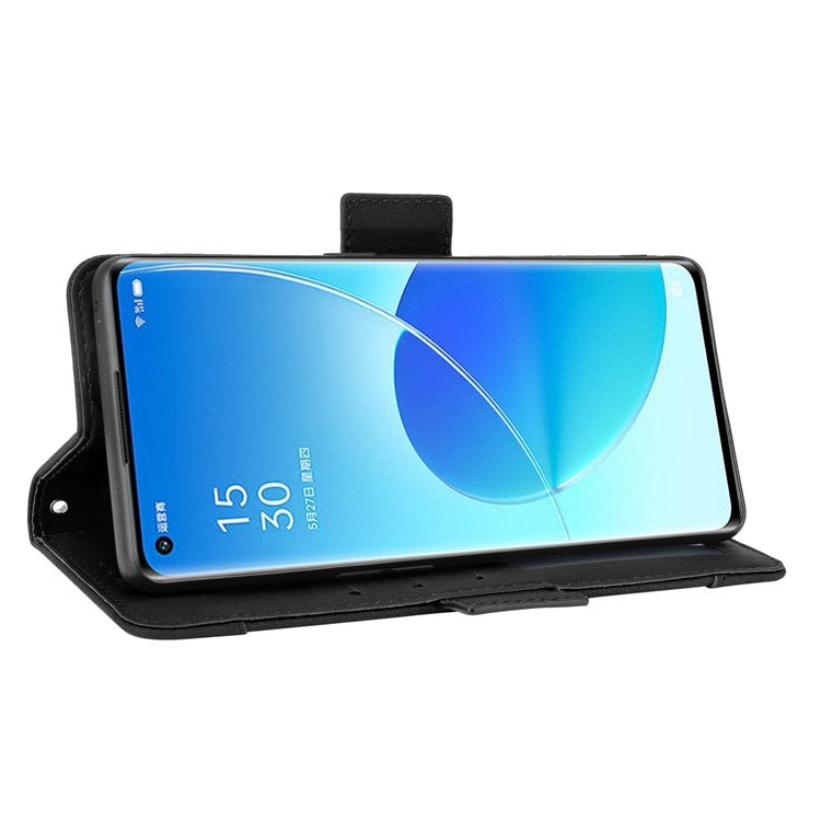 Multiple Card Slots Design PU Leather Stand Wallet Phone Case for Oppo Reno6 Pro+ 5G/Pro 5G (Snapdragon) - Black