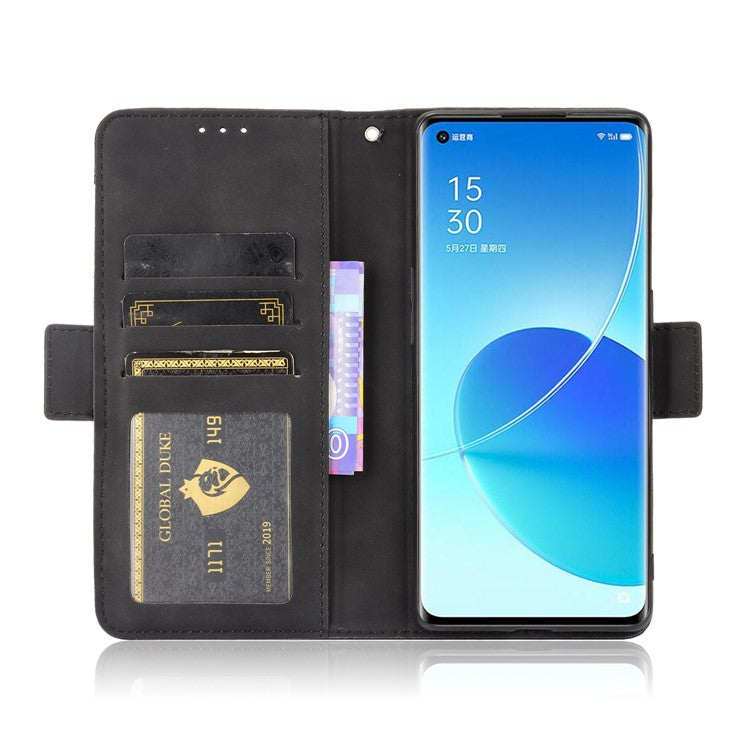 Multiple Card Slots Design PU Leather Stand Wallet Phone Case for Oppo Reno6 Pro+ 5G/Pro 5G (Snapdragon) - Black