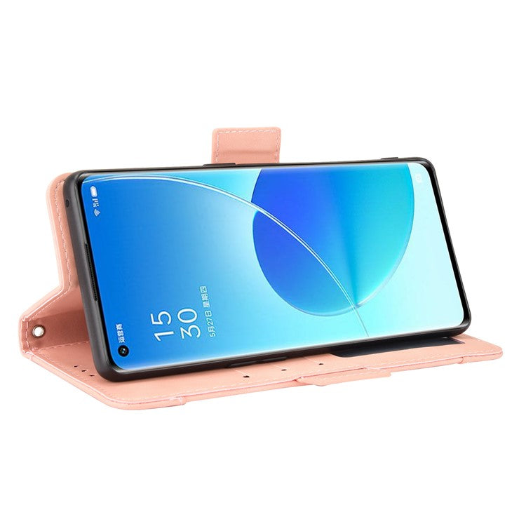 Multiple Card Slots Design PU Leather Stand Wallet Phone Case for Oppo Reno6 Pro+ 5G/Pro 5G (Snapdragon) - Pink