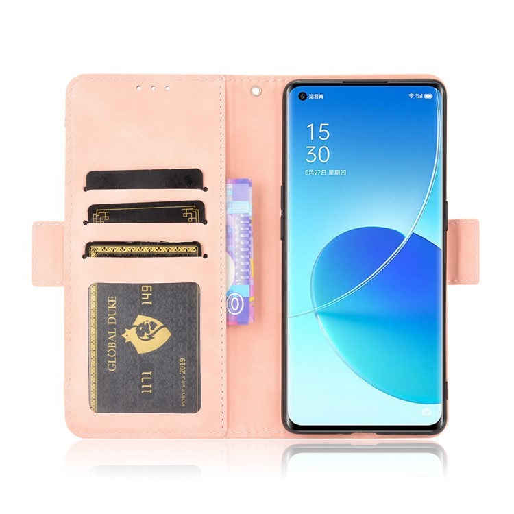 Multiple Card Slots Design PU Leather Stand Wallet Phone Case for Oppo Reno6 Pro+ 5G/Pro 5G (Snapdragon) - Pink