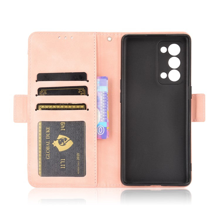 Multiple Card Slots Design PU Leather Stand Wallet Phone Case for Oppo Reno6 Pro+ 5G/Pro 5G (Snapdragon) - Pink
