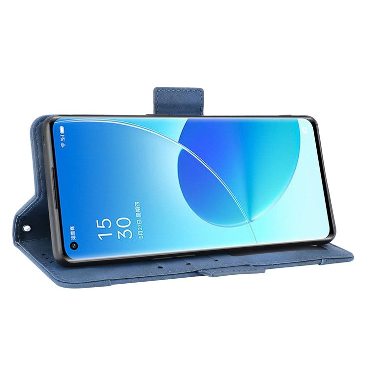 Multiple Card Slots Design PU Leather Stand Wallet Phone Case for Oppo Reno6 Pro+ 5G/Pro 5G (Snapdragon) - Blue