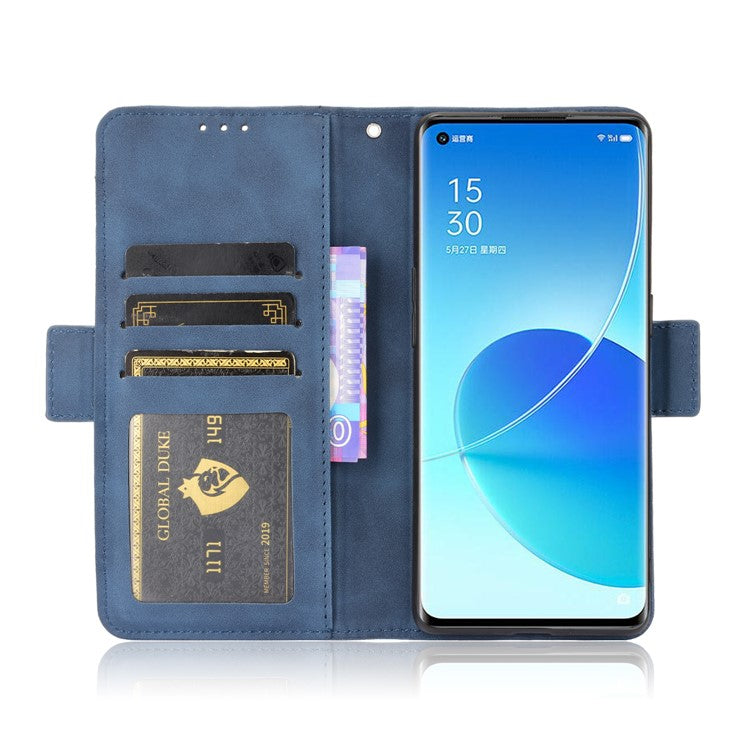 Multiple Card Slots Design PU Leather Stand Wallet Phone Case for Oppo Reno6 Pro+ 5G/Pro 5G (Snapdragon) - Blue