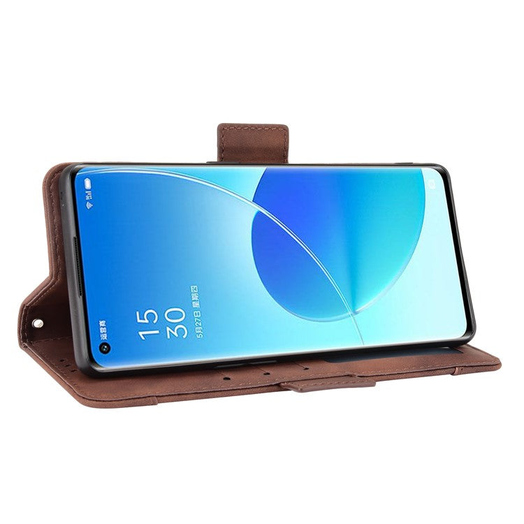 Multiple Card Slots Design PU Leather Stand Wallet Phone Case for Oppo Reno6 Pro+ 5G/Pro 5G (Snapdragon) - Brown