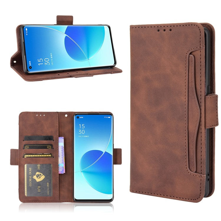 Multiple Card Slots Design PU Leather Stand Wallet Phone Case for Oppo Reno6 Pro+ 5G/Pro 5G (Snapdragon) - Brown