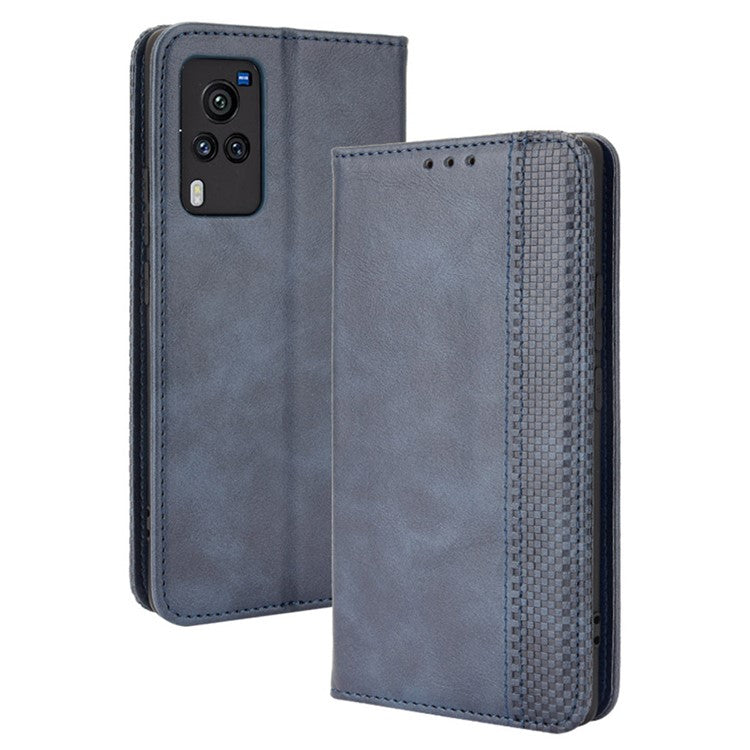 Vintage Magnetic Auto-absorbed Leather Phone Case with Wallet Stand Design for vivo X60 5G/X60 Pro 5G (Global) - Blue