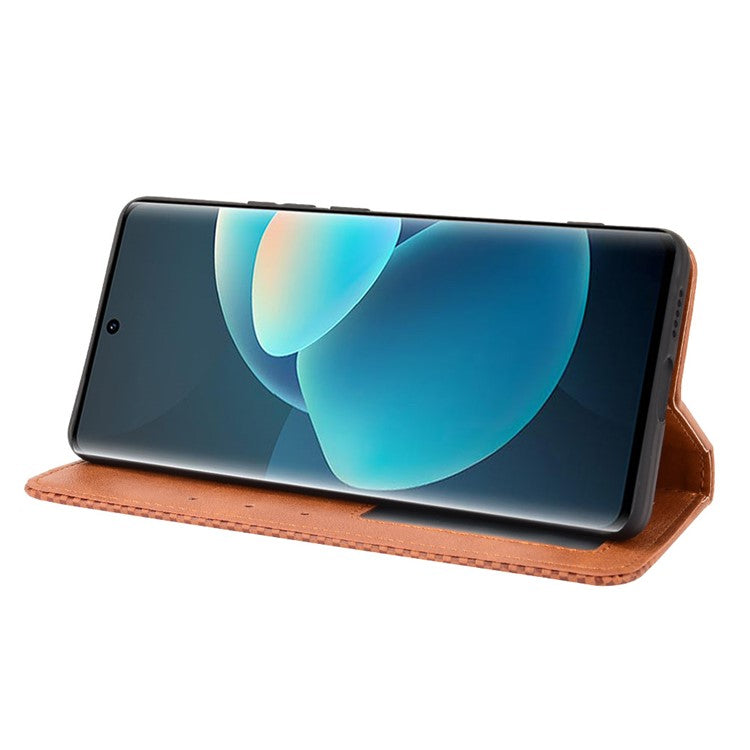 Vintage Magnetic Auto-absorbed Leather Phone Case with Wallet Stand Design for vivo X60 5G/X60 Pro 5G (Global) - Brown