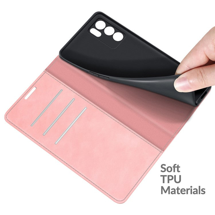 Skin-touch Auto-absorbed Folio Flip Leather Case with Wallet Stand for Oppo Reno6 5G - Pink