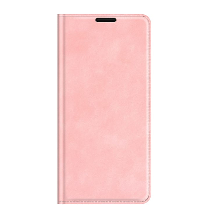 Skin-touch Auto-absorbed Folio Flip Leather Case with Wallet Stand for Oppo Reno6 5G - Pink